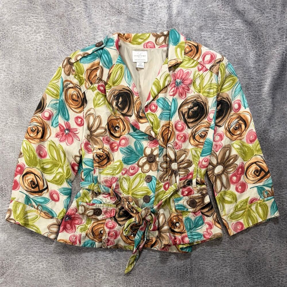 Vintage Colorful Bold Floral Belted Jacket